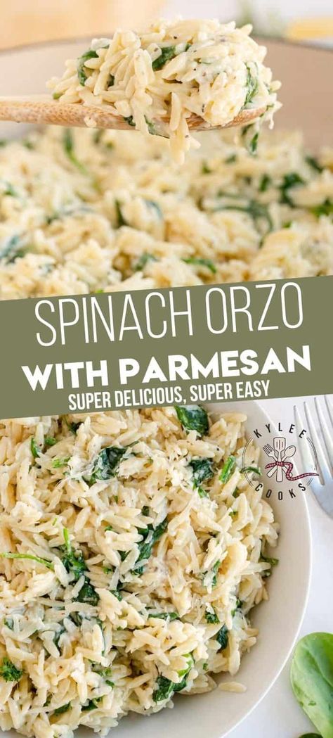 Orzo Alfredo, Spinach Orzo Pasta, Orzo Recipes Side, Spinach Orzo, Orzo Recipes, Healthy Pasta, Orzo Pasta, Creamy Spinach, Spinach Recipes