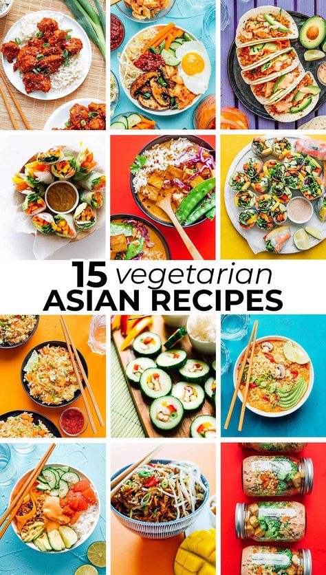 Forget takeout. You can make delicious Asian vegetarian recipes at home easily! Here are 15 favorite Asian-inspired meatless mains, from curries to spring rolls. #asianrecipes #chinesefood #japanesefood #indianfood #thaifood #koreanfood #vegetarian #vegan Healthy Asian Vegetarian Recipes, Vegetarian Asian Food Recipes, Asian Vegetarian Dishes, Meatless Asian Recipes, Asian Appetizers Vegetarian, Vegan Asian Dishes, Easy Asian Recipes Vegetarian, Asian Food Vegetarian, Vietnamese Vegetarian Recipes