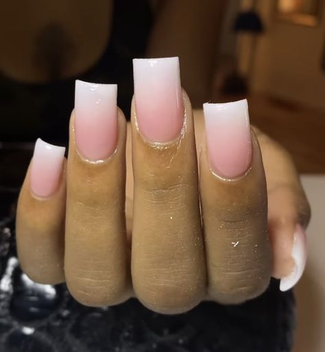 Short Square Pink And White Ombre Nails, Square Acrylic Nails Ombre French, Pink And White Ombre With Design, Dip Powder Nails Medium Length Square, Basic But Cute Acrylic Nails, Short Ombre French Nails, Medium Acrylic Nails French Tip, Ombre Nails Aesthetic, Pink And White Ombre Nails Square