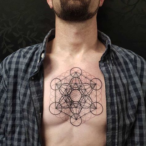 Metatron’s cube tattoo on the chest Cube Tattoo, Fibonacci Tattoo, Geometric Wolf Tattoo, Flower Of Life Tattoo, Black Line Tattoo, Chakra Tattoo, Simple Tattoos For Women, Sacred Geometry Tattoo, Metatron's Cube