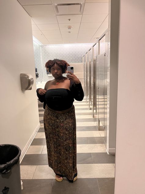 Long skirt, black girl outfit, unique skirt, thrifted outfit, goddess aesthetic,spiritual black girl outfit Tube Top Outfit Plus Size, Plus Size Tube Top Outfit, Plus Size Long Skirt, Plus Size Tube Top, Plus Size Long Skirts, It Girl Summer, Tube Top Outfit, Plus Size Y2k, Tube Top Outfits