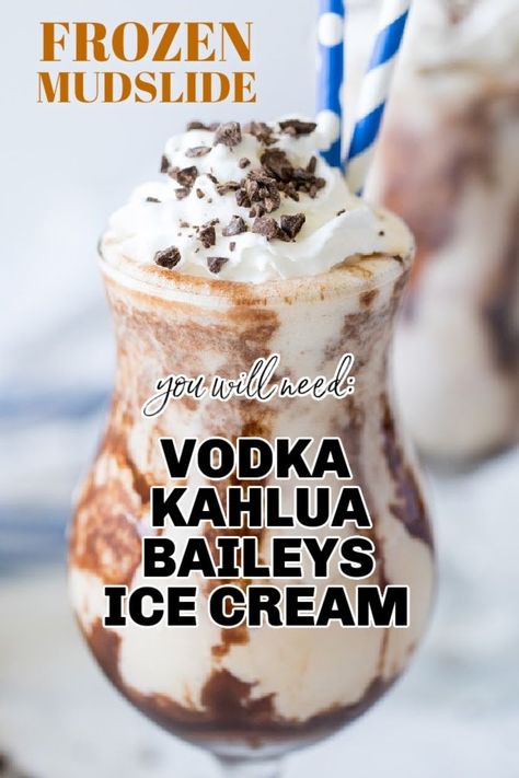 Frozen Alcoholic Drinks Recipes, Baileys Ice Cream, Kahlua Coffee, Frozen Drinks Alcohol, Baileys Recipes, Kahlua Coffee Liqueur, Ice Cream Drinks, Cocktail Drinks Alcoholic, Mudslide