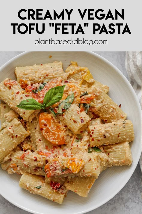 Tofu Tomato Pasta, Tofu Recipes Pasta, Pasta And Tofu Recipes, Tofu Feta Vegan, Tofu And Pasta, Tofu Pasta Recipes, Vegan Tofu Pasta, Vegan Fakeaway, Vegan Feta Pasta