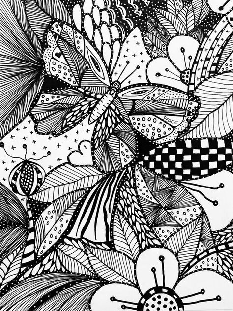 12x9 | BUTTERFLY GARDEN | Ink Drawing on Paper Paper patterns #paperpatterns Paper patterns printable #paperpatternsprintable Paper patterns templates #paperpatternstemplates Paper patterns design 8.1 Vegetable Doodle Art, White Ink Drawing, Zantangle Art, X Drawing, Black Ink Art, Garden Coloring Pages, Garden Coloring, Zen Doodle Patterns, Nature Art Drawings