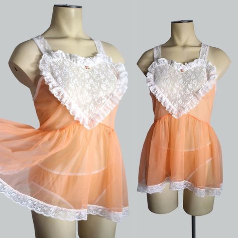 Chelsea Ward’s Instagram profile post: “💘SOLD💘1980s Darling Peach/ Light Coral Heart Lace & Sheer Nylon Lingerie Set/ Night Two-Piece Sleepwear. Sold before I had a chance to post…” 70s Lingerie, Lingerie Vintage, Light Coral, Peach Color, Vintage Lingerie, Vintage Brown, Sewing Inspiration, Lingerie Set, Vintage 70s