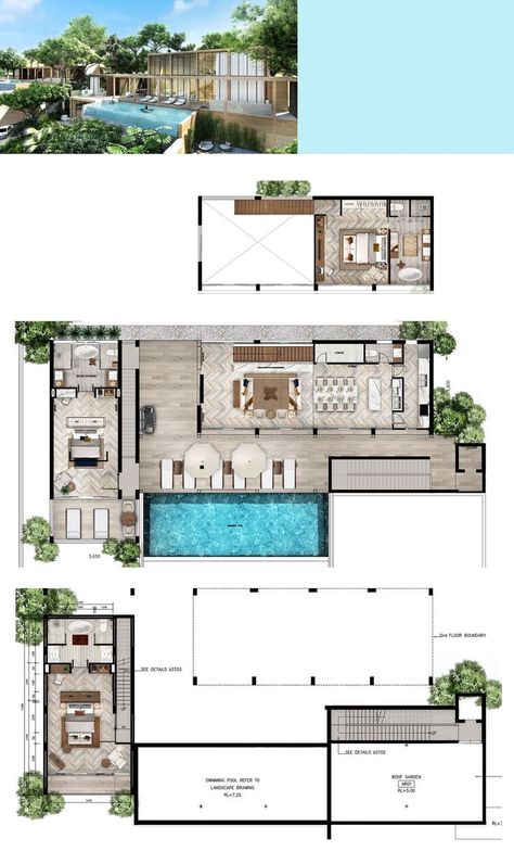 3 Bedroom Pool Villa Plan, Small Villa Layout, Villa Layout Plan Design, Pool Villa Design Architecture, Pool Architecture Plan, Modern Villa Layout, Small Villa With Pool Floor Plan, Layout Plan Architecture, Villa Layout Plan