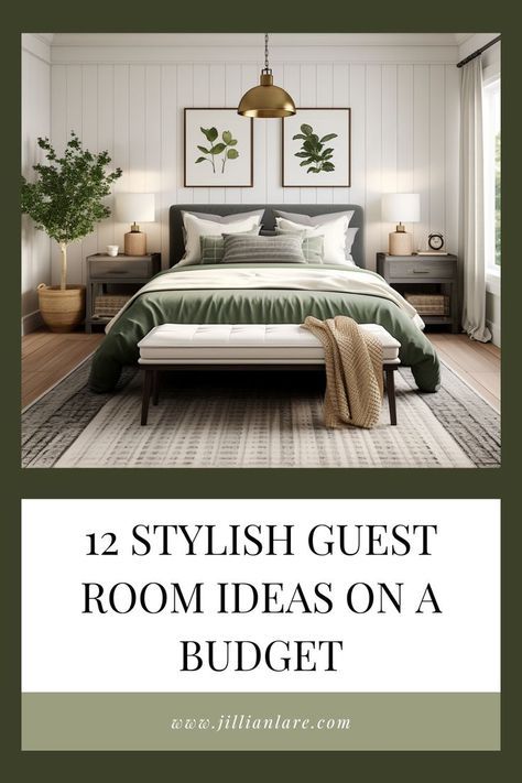 Quilted Bedroom Ideas, Accent Wall In Guest Bedroom, Modern Traditional Guest Bedroom, Small Guest Bedroom Ideas Queen Bed, Ikea Primary Bedroom, Guest Bedroom Ideas Dark Wood, Styling A Guest Bedroom, Forest Green Guest Room, Guest Room Green Accent