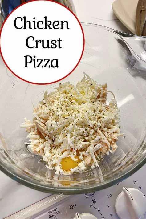 Pizza Chicken Crust Recipe, Pizza Made With Chicken Crust, Can Of Chicken Pizza Crust, Chicken Parmesan Crust Pizza, Pizza With Canned Chicken, Can Chicken Pizza Crust Keto, Chicken Base Pizza Crust, Optavia Chicken Pizza Crust, Pizza Crust Made With Chicken