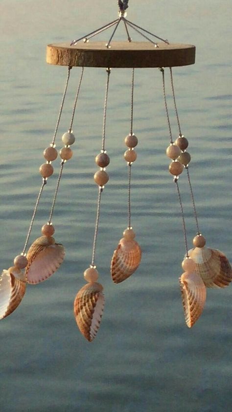 Messy Workshop, Seashell Windchime, Carillons Diy, Seashell Wind Chimes, Padre Island Texas, Wind Chimes Homemade, Mediterranean Beach, Shell Wind Chimes, Wind Chimes Craft