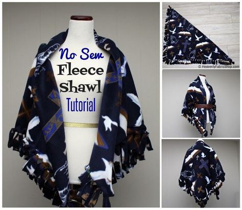 No Sew Fleece Shawl Tutorial Projects With Fleece Fabric, Fleece Blanket Shawl, Fabric Shawls And Wraps Sewing, No Sew Shawl Wraps, Polar Fleece Shawl Free Pattern, Shoulder Wrap Shawl, Fleece Shawl Pattern, No Sew Fleece Shawl, Wheelchair Shawls Wrap Pattern