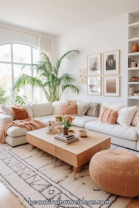 27 Beautiful Boho Living Room Design and Decor Ideas - Beautiful Home Ideas Living Room Boho Aesthetic, Living Room Designs Rattan, Home Decor Boho Modern, California Boho Living Room, Boho Chic Living Room Apartments, Living Room Designs Boho, Living Room Inspiration White, Boho Minimalist Living Room, Living Room Design Boho