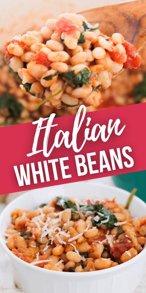 Italian White Beans are so tasty, even people who claim to be bean haters will be taken by surprise of how this dish is. White Bean Recipes Italian, Beans Tomato Recipe, Italian Marinated White Beans, Recipes Using Canned White Beans, Recipes With Northern White Beans, Tuscan Bean Skillet, Large White Beans Recipes, Medeteranian Bean Recipes, Marinated White Beans Recipe