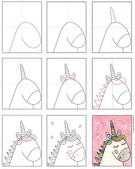 How To Draw A Simple Unicorn, Unicorn Directed Drawing, Unicorn Easy Painting, How To Draw An Unicorn, How To Draw Unicorn Easy, Easy Draw Unicorn, Draw Unicorn Easy Step By Step, Unicorn Easy Drawing For Kids, Step By Step Unicorn Drawing For Kids