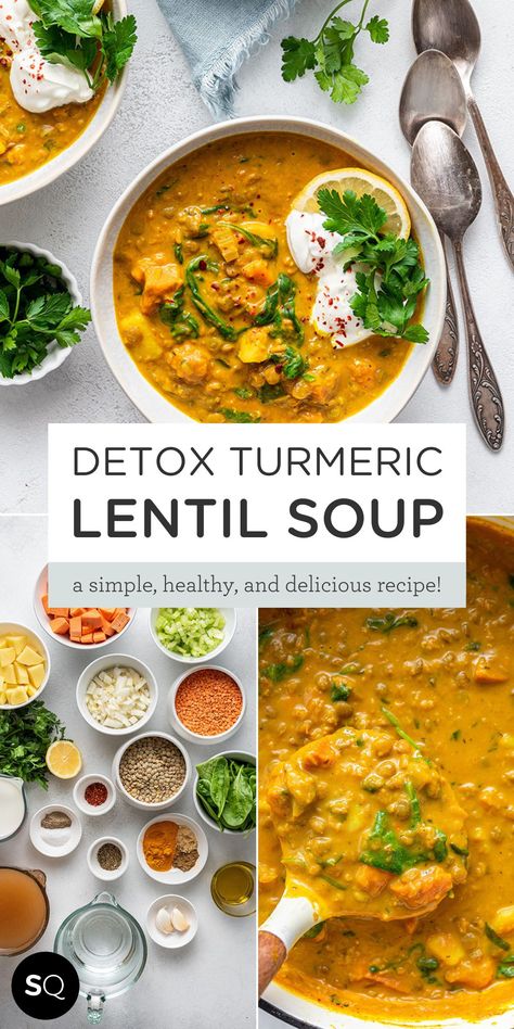 Turmeric Soup Vegan, Clean Lentil Soup, Healthy Soup Recipes Vegan, Dinner Recipes For Liver Health, Liver Soup Cleanse, Meals With Tumeric, Lentil Turmeric Soup, French Green Lentils Recipes, Anti Inflammation Vegetable Soup