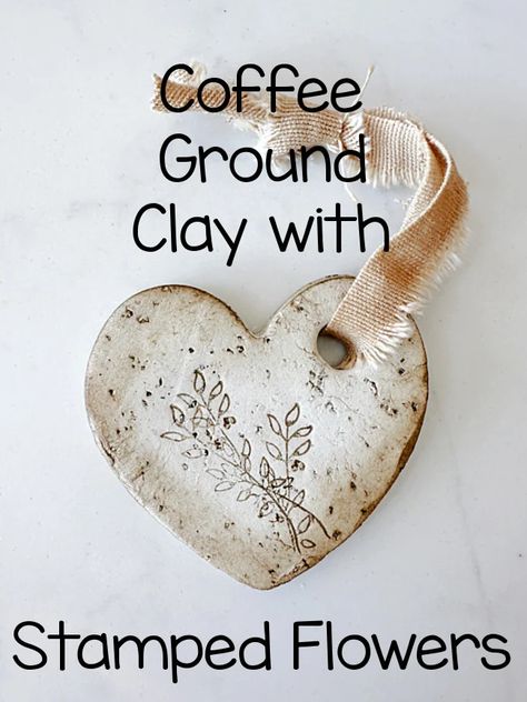 easy coffee ground clay White Air Dry Clay Recipe, Air Dry Clay Heart Ornaments, Air Dry Clay Ideas For Mother’s Day, Air Dry Clay Paw Print, Make Your Own Clay Recipes, Clay Hearts Air Dry, Crafts Using Air Dry Clay, Coffee Crafts Handmade Gifts, Romantic Clay Ideas