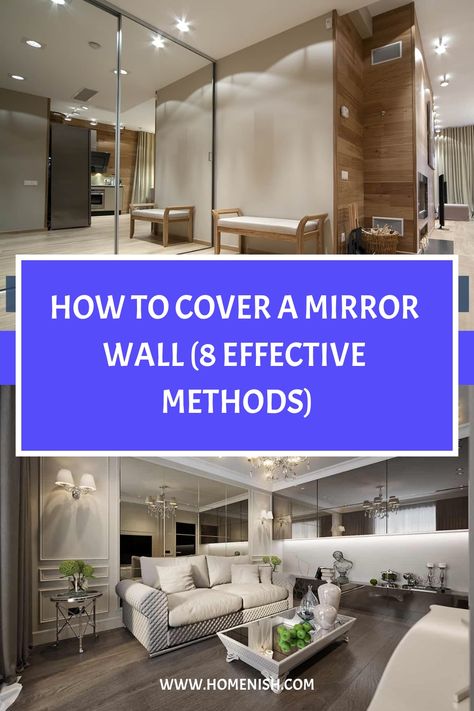 Mirror walls can be a practical and appealing feature in a room, but they aren’t to everyone’s taste. If you have a mirrored wall that you can’t stand the sight of, there are a number of ways you could consider covering it. Decorating A Mirrored Wall, Tv On Mirror Wall, Mirror Tiles On Wall Living Room, How To Cover Up Mirrored Walls, What To Do With A Mirrored Wall, Wallpaper Over Mirror Wall, Mirror Wall Update, How To Decorate A Mirrored Wall, How To Update A Mirrored Wall