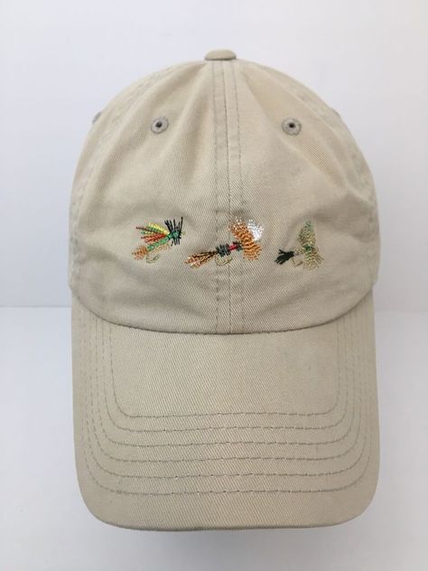 Trout Unlimited Fly Fishing Hat Cap Three Embroidered Flies Khaki Adjustable #TroutUnlimited #BaseballCap Fly Fishing Embroidery, Lids Hat, Stetson Hats, Embroidery Items, Fishing Hats, Stetson Hat, Women Baseball, Cap Designs, Hunting And Fishing