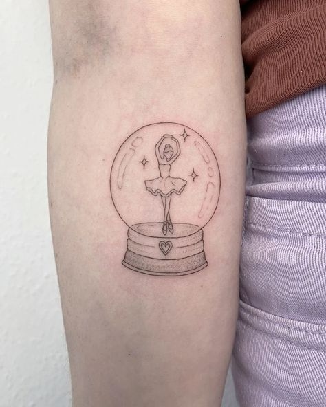 3inch Tattoo Ideas, Nutcracker Tattoo, Snow Globe Tattoo, Snowglobe Tattoo, Inch Tattoo, Globe Tattoo, Christmas Flash, Circular Tattoo, Globe Tattoos