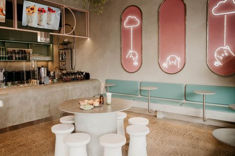 East meets West in Melbourne bubble tea shop Naröcha - Australian Design Review Tea Shop Aesthetic, Fruit Station, Tea Shop Interior, Tea Shop Design, Asian Tea Ceremony, Bubble Tea Store, Boba Tea Shop, Tea Store Design, Juice Bar Interior