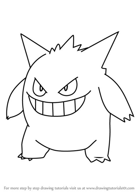 Learn How to Draw Gengar from Pokemon GO (Pokemon GO) Step by Step : Drawing Tutorials Gangar Drawings, How To Draw Gengar, Gengar Pokemon Drawing, Gengar Coloring Page, How To Draw A Pokemon, Pokemon Drawing Ideas, Gengar Outline, Pokemon Characters Drawings, Pokemon Pictures To Draw