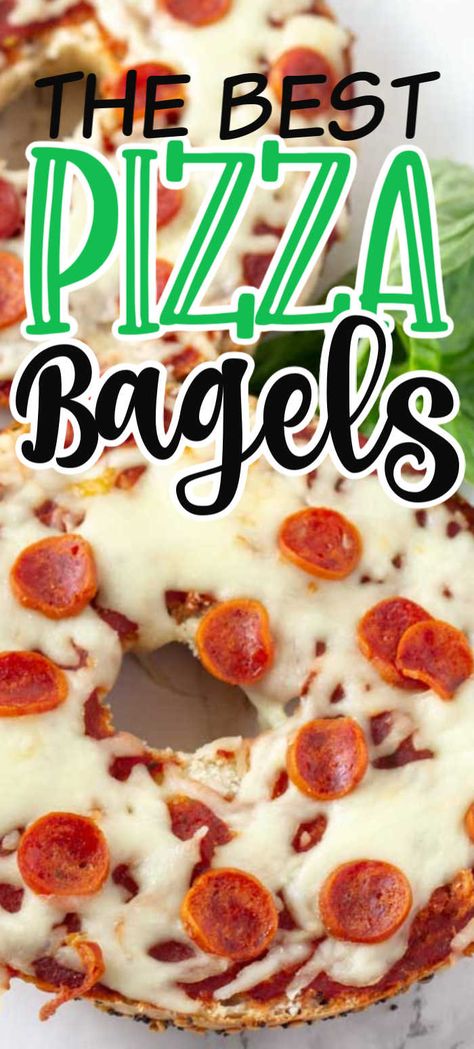 Pizza Bagel Recipe, Bagel Pizza Recipe, Quick Pizza Recipes, Bagel Pizza, Personal Pizzas, Pizza Bagel, Bagel Recipes, Bagel Toppings, Goodies Recipes