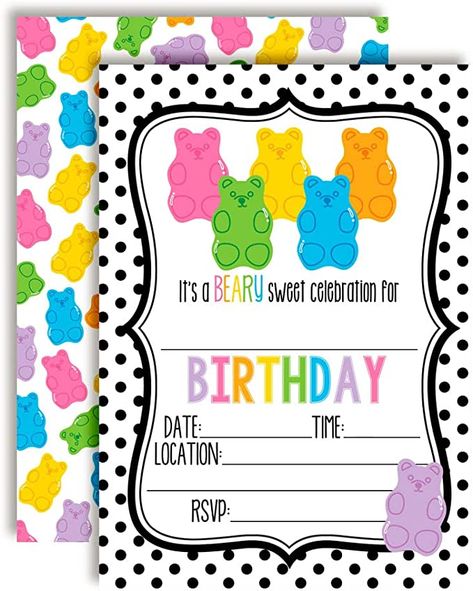 Gummy Bear Party, Bear Themed Birthday Party, Bear Birthday Party Invitations, Cute Gummy Bear, Bear Birthday Party, Birthday Dates, Bear Party, Fourth Birthday, Bear Birthday