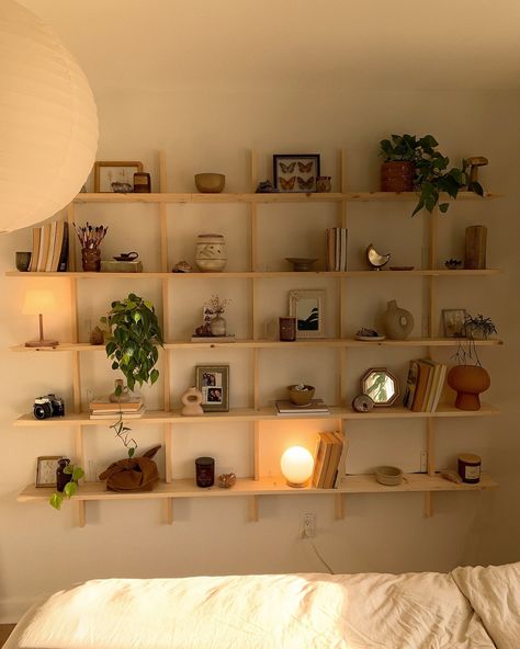 If you’re looking for me, i’m here 😇 . . . . #bedroom #bedroomtour bedroom inspo #inspo #inspohome #aesthetics #ａｅｓｔｈｅｔｉｃ diy shelf #diy makeover teen #bedroomdesign #bedroomdecor Rooms With Shelves On Wall, Shelf On Wall Bedroom, Bedroom With Shelves Above Bed, Ledge Decorating Ideas Bedroom, Hanging Shelf Bedroom, Diy Bedroom Shelving, Bedroom Wall Decor Shelves, Shelf Storage Ideas Bedroom, Burhult Shelf Ideas