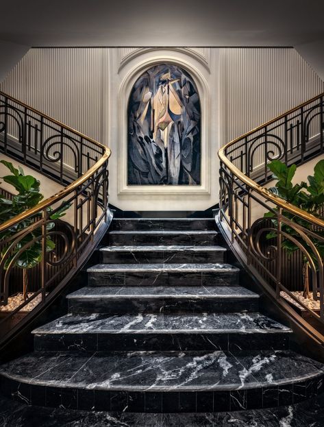 Palace Stairs, Palace Staircase, Hotel Stairs, Stairway Art, Aztec House, Grand Lobby, Modern Hotel Lobby, Luxury Stairs, Sofitel Hotel