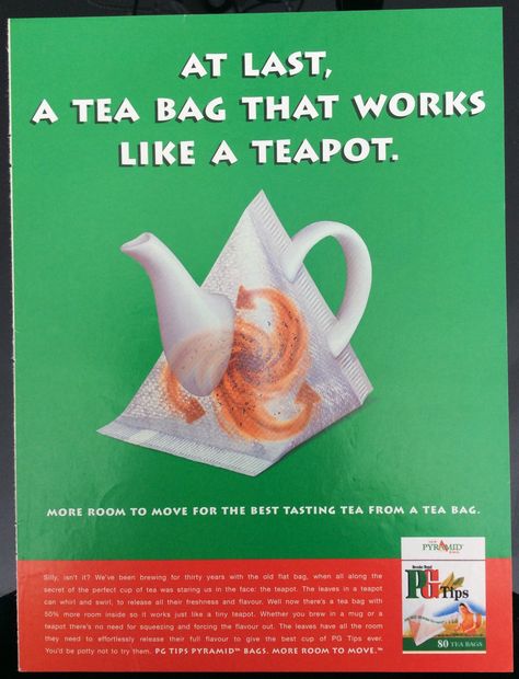 PG Tips newspaper advert for pyramid tea bags Pg Tips, Candy Treats, Tea Bags, Tea Bag, Pyramid, Newspaper, Put On, Tea Pots, Swirl