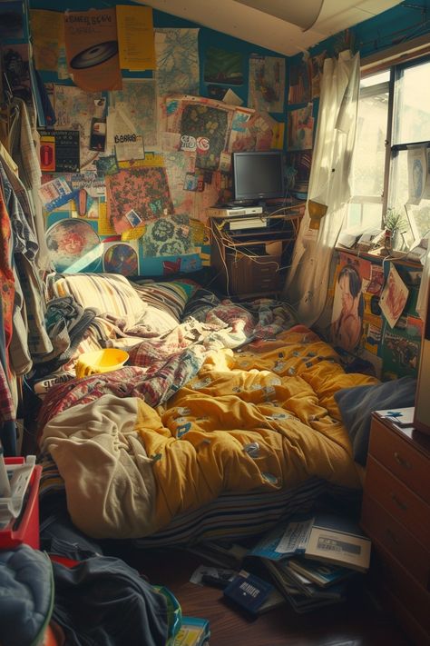 25 Mesmerizing Messy Room Aesthetic Ideas to Embrace Chaos with Style Chaotic House Aesthetic, Bedroom Messy Aesthetic, Messy Living Room Aesthetic, Messy Teenage Bedroom, Dirty Room Aesthetic, Messy Bedroom Aesthetic, Chaotic Bedroom, Cluttered Room Aesthetic, Punk Room Decor