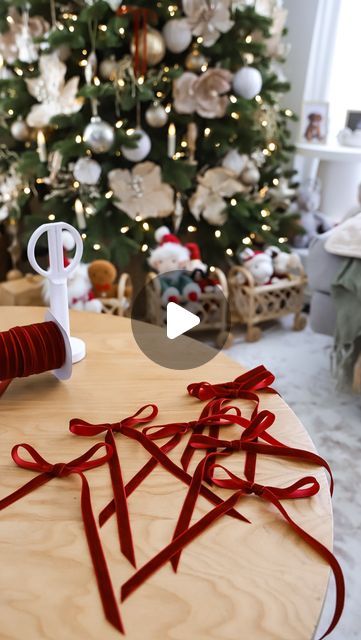 Tegan Porter on Instagram: "I’m loving all the bows around this festive season so I had to make some Velvet Bows to add to our Christmas Tree.   I found this method the best for the perfect bow using velvet ribbon.  #velvetbows #christmastreebow #bowtutorial #velvetbowtutorial #ribbonbows #christmastreedecorating #christmastreedecorations" Small Ribbon On Christmas Tree, Large Bow Tree Topper, How To Tie A Velvet Ribbon Bow, How To Make Bows For Christmas Tree, Velvet Bows On Christmas Tree, Velvet Bow Christmas Tree, Velvet Ribbon Christmas Tree, Bows On Christmas Tree, Velvet Christmas Bow