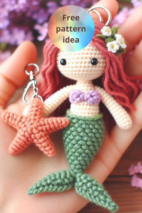 Craft a cute amigurumi mermaid keychain with this easy crochet pattern. Perfect as a gift or accessory, this adorable project is fun for all skill levels. Mermaid Crochet Pattern Free, Little Mermaid Crochet, Mermaid Keychain, Mermaid Crochet Pattern, Mermaid Crochet, Cute Amigurumi, Crochet Mermaid, Mermaid Pattern, Crochet Keychain