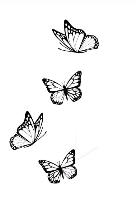 Four Butterfly Tattoo, 6 Butterflies Tattoo, Butterfly Drawing Tattoo, Butterfly Tattoo Back Of Arm, Simple Butterfly Design, Butterfly Lower Back Tattoo, Aura Positive, Borboleta Tattoo, Lower Back Tattoo Designs