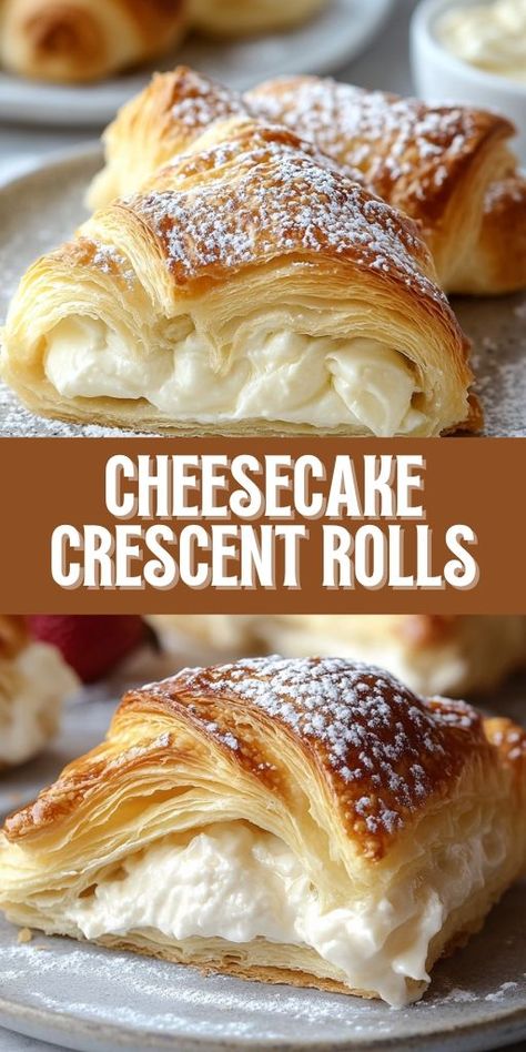 Cheesecake Crescent Rolls Ingredients: 2 cans (8 oz. each) crescent roll dough 16 oz. cream cheese, softened 1/4 cup sour cream 1 cup granulated sugar 2 large eggs 1 tablespoon lemon juice 1 teaspoon vanilla extract 1/4 teaspoon kosher salt 1/4 cup all-purpose flour Powdered sugar (for dusting) #Cheesecake #Crescent #Rolls Cheesecake Bars Crescent Rolls, Crescent Rolls Dessert, Crescent Roll Desserts, Cresant Rolls, Cheesecake Crescent Rolls, Crescent Roll Dessert, Crescent Roll Cheesecake, Lemon Mousse, Homemade Cheesecake