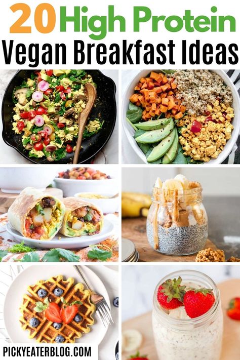 Vegan Breakfast With Protein, Protein Packed Vegan Breakfast, Vegan Breakfast Recipes High Protein, Vegan Veggie Breakfast, Protein Rich Vegan Breakfast, Vegetarian Protein Breakfast Ideas, Healthy Vegetarian Breakfast Meal Prep, Filling Vegan Breakfast, Plant Protein Breakfast