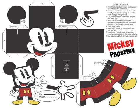 Mickey Mouse 3D Printable Paper Template Box Making Tutorial, Mickey Mouse Template, Mickey Mouse Printables, Mickey Mouse Crafts, Mickey Mouse Toys, 3d Templates, Mickey Mouse Images, Mickey Mouse Design, Mickey Mouse Clubhouse Birthday