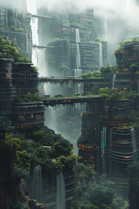 Eco Brutalism, Futuristic City Utopia, City Concept Art, Apocalypse Landscape, Sci Fi Architecture, Solar Punk, Steampunk House, Sci Fi City, Dreamy Artwork