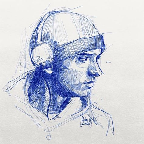 Eminem Sketch, Messy Sketchbook, Eminem Drawing, Portrait Doodle, Rapper Eminem, Sketchbook Portrait, Figure Sketching, Slim Shady, Creative Illustration