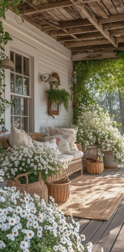 Farmhouse Porch Decor, Spring Porch Decor, Farmhouse Porch, Front Porch Ideas, Diy Farmhouse, Garden Cottage, The Porch, Dream House Decor, Porch Decor