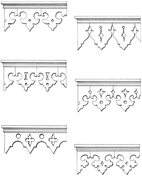 Victorian Fretwork Patterns, Fretwork Patterns, Victorian Fretwork, Victorian Trim, Gingerbread Trim, Cornice Design, Istoria Artei, House Trim, Wooden Pattern