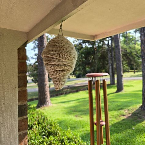 I had a special request this week for a mini version of my wasp nest decoy. Granted! It's so petite! #HandmadeByPonkie #crochet #crochetwaspnestdecoy #waspnestdecoy #hornetnestdecoy #porchdecor Crochet Wasp Nest, Hornets Nest, Wasp Nest, August 11, Rose Cottage, Wasp, Bee Hive, Porch Decorating, Free Pattern