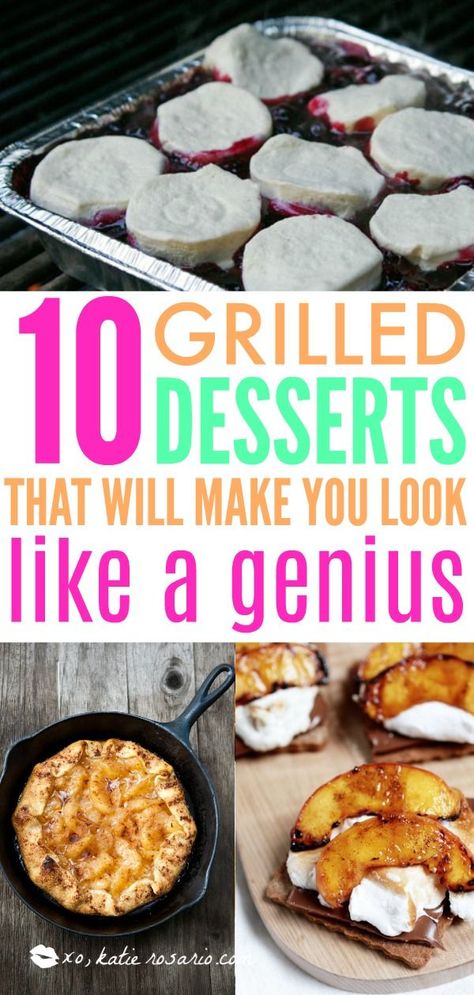 10 Grilled Desserts That Will Make You Look Like A Genius | Grilled desserts are perfect for summer backyard barbecue but can also be made easily on an indoor cast iron grill. Grilling dessert is a simple way to wow friends and family at your next barbecue and don’t forget to your grill fruit for a quick dessert! Delicious Desserts You Can Make on the Grill #xokatierosario #grilleddesserts #grillingfruit #grillingdesserts Grilling Dessert Recipes, Barbecue Desserts, Grill Dessert, Bbq Desserts, Grilled Desserts, Camping Desserts, Blackstone Recipes, Blackstone Grill, Griddle Recipes