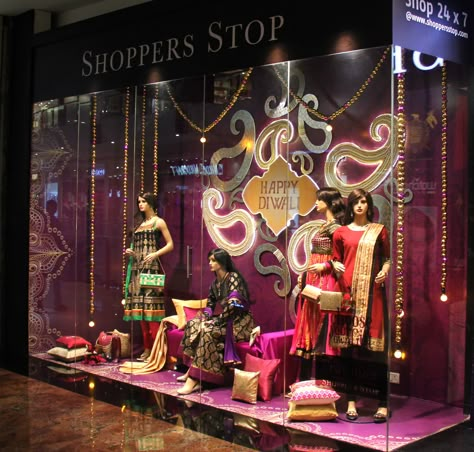 Diwali 2014 window display @ Shoppers Stop, Thane Diwali Display Ideas, Vm Window Display, Diwali Shop Decoration, Festival Window Display, Diwali Window Display, Diy For Diwali, Small Beauty Salon Ideas, Small Beauty Salon, Show Window Display