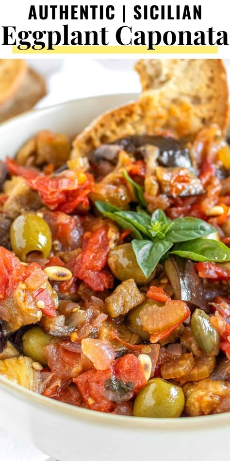 Caponata is an Italian eggplant salad with a delicious sweet and sour flavor. We make it with oven-baked eggplant (instead of deep-fried) in less than 45 minutes.Serve it as a starter, side dish, or as a complete meal on pasta or bread. Try it, and let us know what you think. Italian Caponata Recipe, Eggplant Tapenade Recipe, Sicilian Eggplant Caponata Recipe, Eggplant Antipasto Recipe, Fresh Eggplant Recipes, Dinnerin321 Recipes, Caponata Recipe Eggplant, Authentic Italian Side Dishes, Small Eggplant Recipes