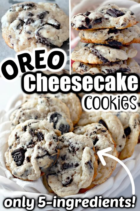 Easy Delicious Cookies, Biscotti Cheesecake, Oreo Cheesecake Cookies, Oreo Cookie Recipes, Oreo Desserts, Oreo Dessert Recipes, Cheesecake Oreo, 5 Ingredients Or Less, Chocolate Oreo