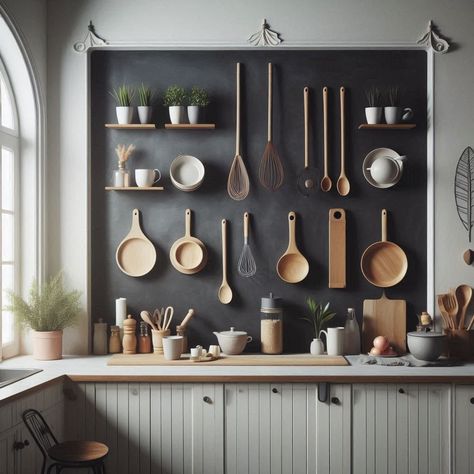 Wall Kitchen Decor Ideas Blank Wall In Kitchen Ideas, Alternative Kitchen, Gallery Kitchen, Kitchen Walls, Kitchen Decor Ideas, Wall Kitchen, Chalkboard Wall, Creative Display, Plate Racks