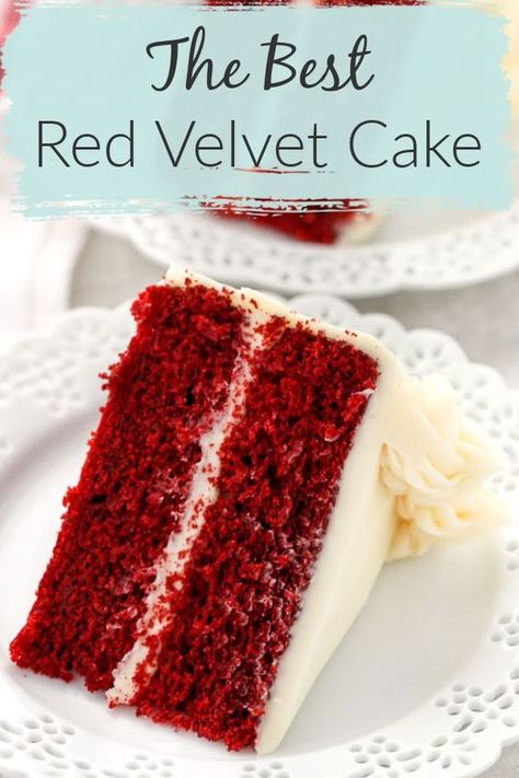 This cake is a delicious red velvet recipe from Live Well Bake Often! With a vanilla flavor, this cake has a hint of chocolate in it as well. This cake is incredibly soft, moist, and buttery. Top off the best red velvet cake with an easy, homemade cream cheese frosting. This recipe is the best recipe for red velvet cake you will find! #redvelvet #cake #redvelvetcake #homemade #dessert #creamcheesefrosting #dessert #cakerecipe Red Velvet Cake Recipe Easy, Best Red Velvet Cake, Bolo Red Velvet, Red Velvet Cake Recipe, Velvet Cake Recipes, Vanilla Flavor, Delicious Cream, Velvet Cupcakes, Red Velvet Cupcakes