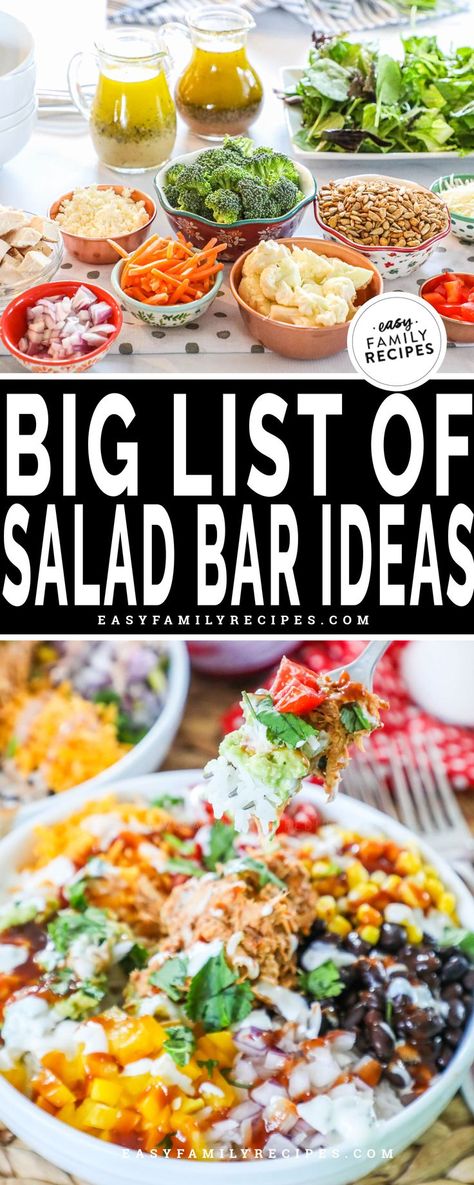 Salad Bar Dinner Ideas, Salad Bar Salads, Salad Bar Recipes, Salad For Entertaining, Small Salad Bar Ideas, Salad Buffet Ideas Parties, Salad Recipes Party Large, Dinner Party Salad Ideas, Salad Bar Board Ideas