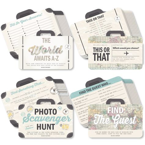 Big Dot of Happiness World Awaits - 4 Travel Themed Party Games - 10 Cards Each - Gamerific Bundle | Michaels Spring Luncheon, Travel Bridal Showers, Bon Voyage Party, Adventure Awaits Baby Shower, Games Photo, Graduation Party Games, Travel Baby Shower Theme, Find The Guest, Travel Party Theme