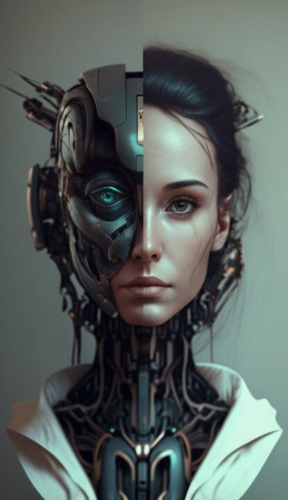 Robot Portrait, Hyperrealism Paintings, Dynamic Painting, Cyborgs Art, Cyberpunk Girl, Arte Robot, Arte Cyberpunk, Digital Portrait Art, Science Fiction Art